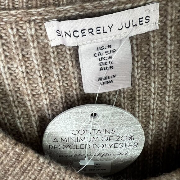NWT Sincerely Jules Ruffle Shoulder Crewneck Sweater Oatmeal Size Small S NEW - Picture 6 of 12